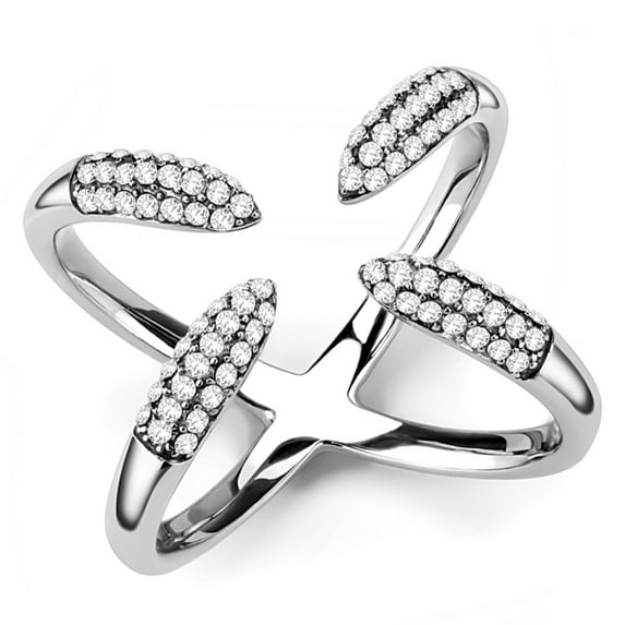 Luxe Jewelry Designs Stainless Steel Cuff Women's Ring with Cubic Zirconia - Size 5