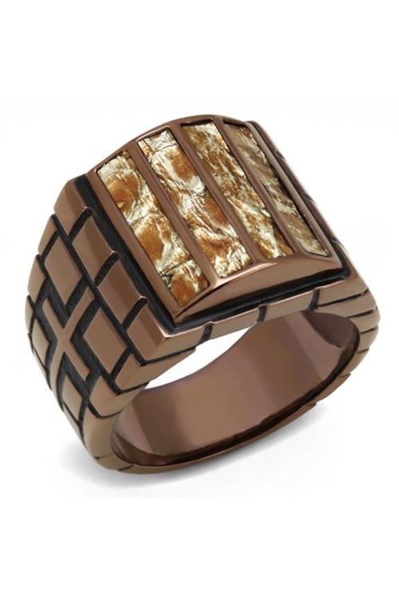 Luxe Jewelry Designs Stainless Steel IP Coffee Light Men's Ring with Multicolor Leather - Size 10