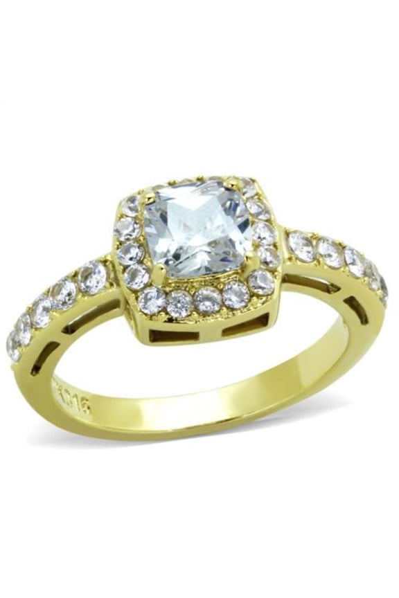 Luxe Jewelry Designs Stainless Steel IP Gold Women's Engagement Ring with Cubic Zirconia - Size 6