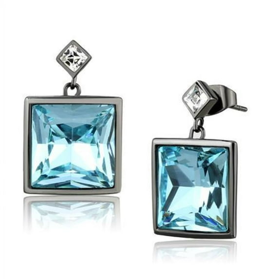 Luxe Jewelry Designs Stainless Steel IP Light Black Stainless Steel Women's Earrings with Sea Blue