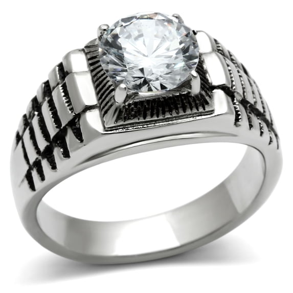 Luxe Jewelry Designs Stainless Steel Men's Ring with Cubic Zirconia Stone - Size 10 (Pack of 2)