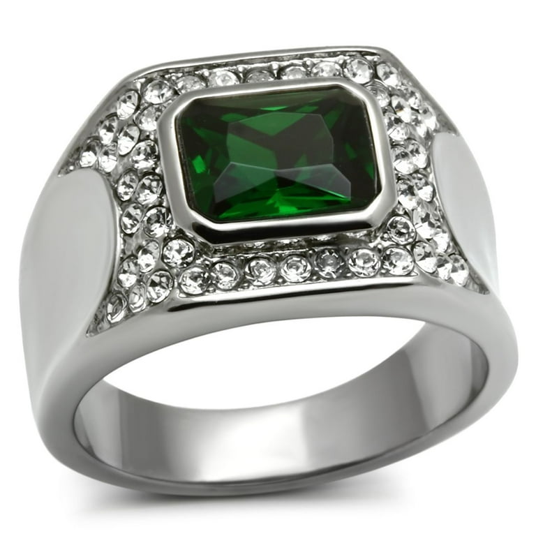 Luxe Jewelry Designs Stainless Steel Men's Ring with Emerald