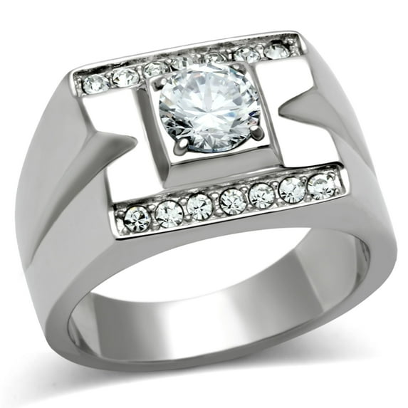 Luxe Jewelry Designs Stainless Steel Men's Ring with Round Cubic Zirconia - Size 8