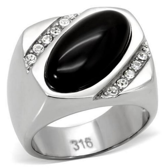 Luxe Jewelry Designs Stainless Steel Men's Ring with Semi Precious Black Jet Agate - Size 8
