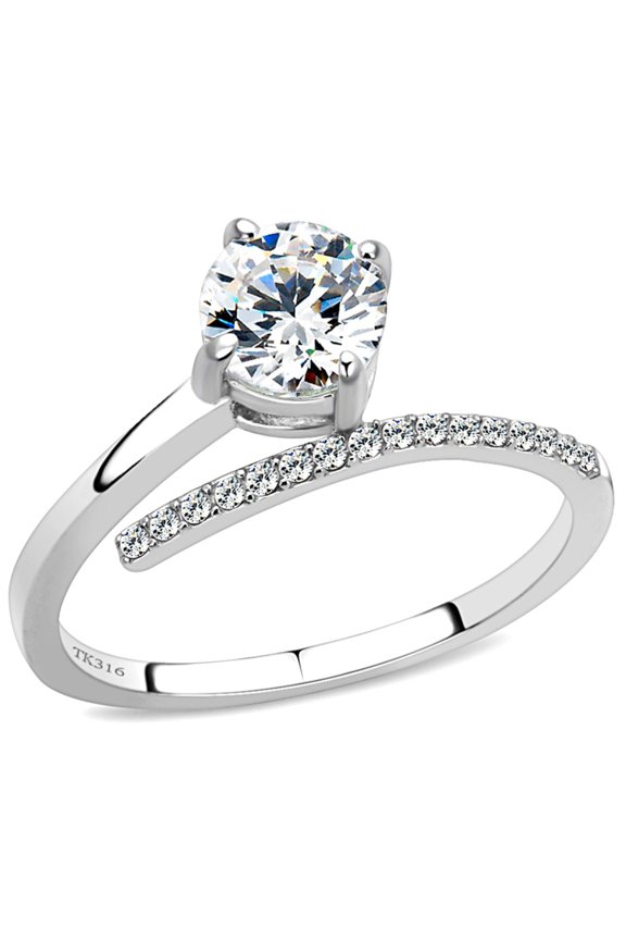 Luxe Jewelry Designs Stainless Steel Pave Women's Engagement Ring with CZ - Size 8 (Pack of 2)