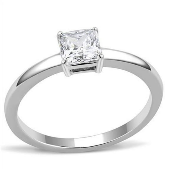 Luxe Jewelry Designs Stainless Steel Solitaire Women's Engagement Ring with Square Cubic Zirconia -