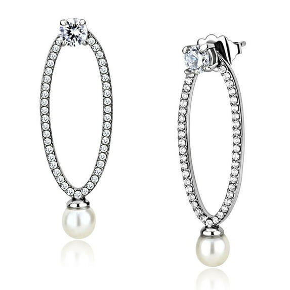 Luxe Jewelry Designs Stainless Steel Women's Earrings with White Synthetic Pearl