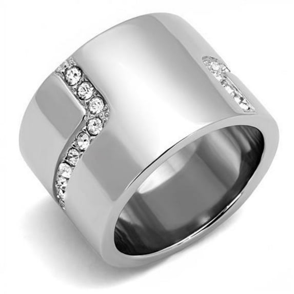 Luxe Jewelry Designs Stainless Steel Women's Pave Ring with Clear Crystals - Size 8 (Pack of 2)