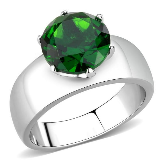 Luxe Jewelry Designs Stainless Steel Women's Ring with Emerald Green Synthetic Glass Stone - Size 8