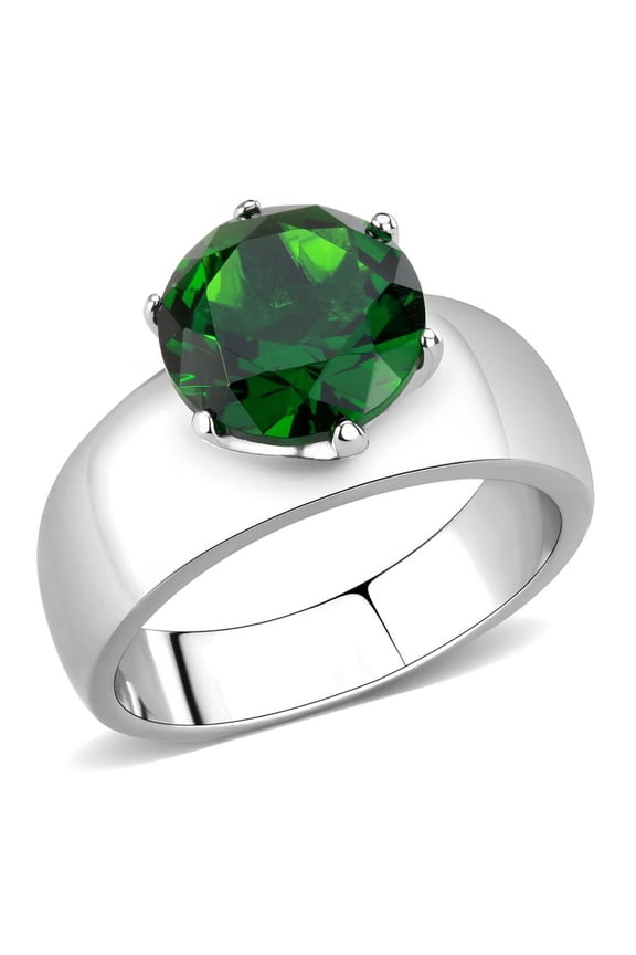 Luxe Jewelry Designs Stainless Steel Women's Ring with Emerald Green Synthetic Glass Stone - Size 8