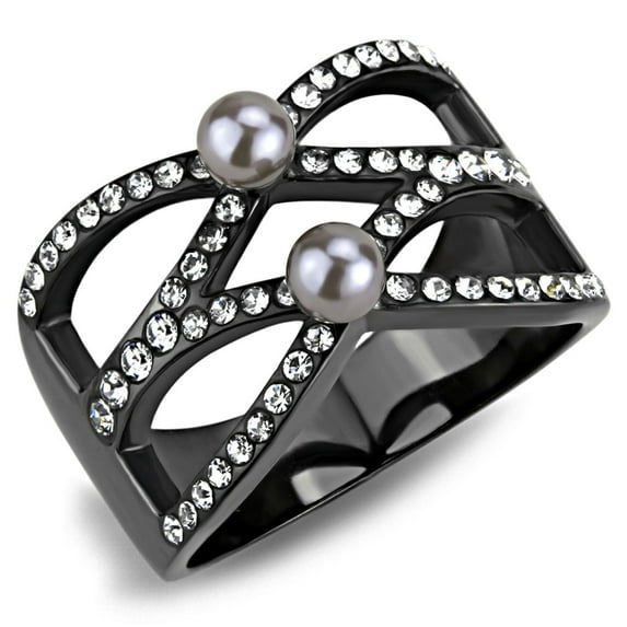 Luxe Jewelry Designs Stainless Steel Women's Ring with Gray Synthetic Pearl - Size 8 (Pack of 2)