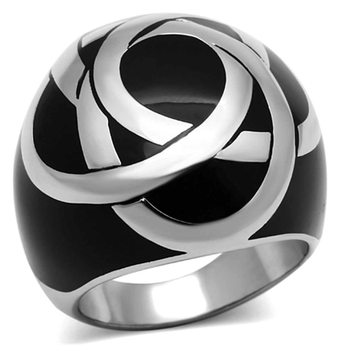 LUXE DESIGN JEWELLERY Luxe Jewelry Designs Stainless Steel Women's Ring with Jet Black Epoxy - Size 6 (Pack of 2)