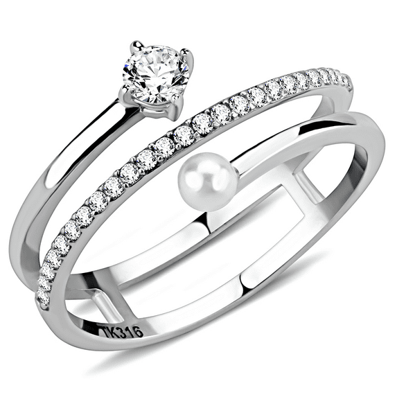 Luxe Jewelry Designs Stainless Steel Women's Ring with Round AAA Grade CZ - Size 10 (Pack of 2)
