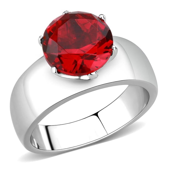 Stainless Steel Women's Ring with Siam Red Synthetic Glass Stone - Size 6 (Pack of 2)