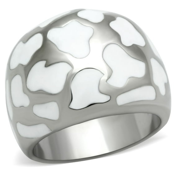 Luxe Jewelry Designs Stainless Steel Women's Ring with White Epoxy - Size 8 (Pack of 3)