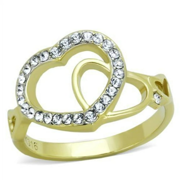 Luxe Jewelry Designs Two Tone Gold IP Women's Stainless Steel Heart Ring with Clear Crystals - Size