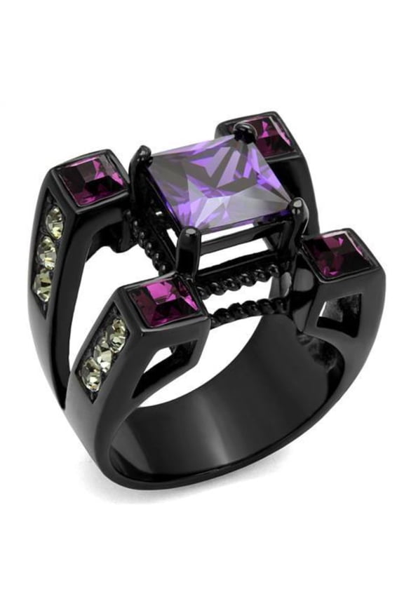 Luxe Jewelry Designs Unisex Stainless Steel Ring with Amethyst Cubic Zirconia Stones - Size 10 (Pack