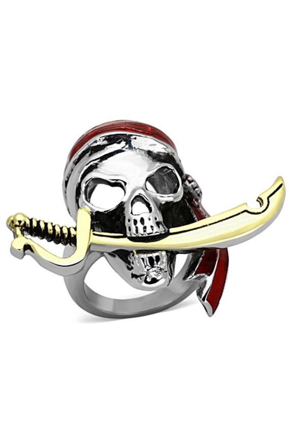 Luxe Jewelry Designs Unisex Two Tone Gold Ion Plated Stainless Steel Ring with Siam Epoxy - Size 12