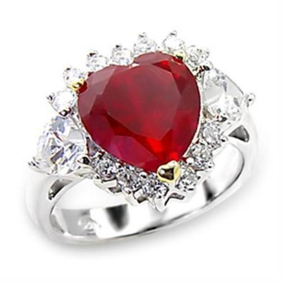 Luxe Jewelry Designs Women's 925 Sterling Silver High Polished Ring with Heart Garnet Ruby - Size 7