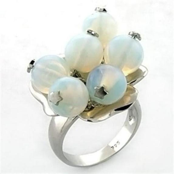 Luxe Jewelry Designs Women's 925 Sterling Silver Ring with Synthetic White Glass Beads - Size 8