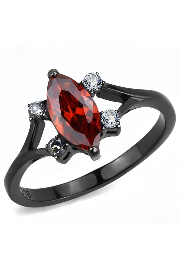 Luxe Jewelry Designs Women's Black IP Stainless Steel Engagement Ring with Garnet Cubic Zirconia -