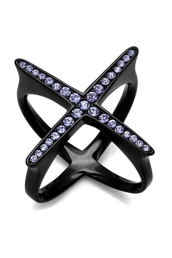Luxe Jewelry Designs Women's Black IP Stainless Steel Ring with Amethyst Crystals - Size 8