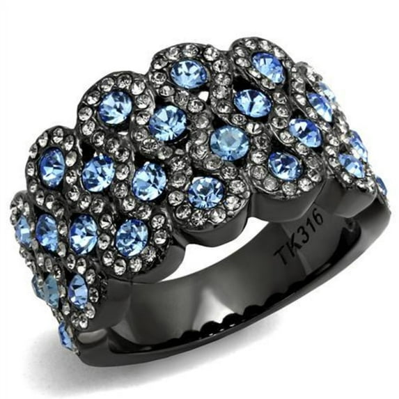 Luxe Jewelry Designs Women's Black IP Stainless Steel Ring with Light Sapphire Crystals - Size 8