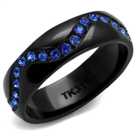 Luxe Jewelry Designs Women's Black IP Stainless Steel Ring with Sapphire Blue Crystals - Size 6