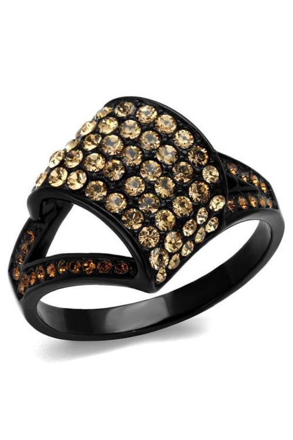 Luxe Jewelry Designs Women's Black IP Stainless Steel Ring with Smoked Quartz and Brown Crystals -