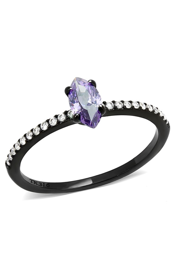 Luxe Jewelry Designs Women's Black Ion Plated Stackable Ring with Marquise Shaped Amethyst CZ - Size