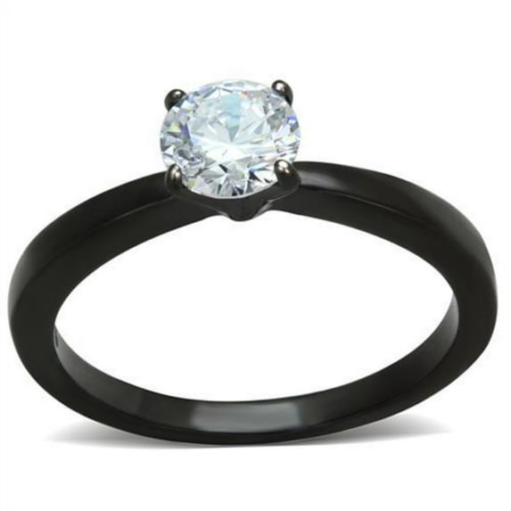 Luxe Jewelry Designs Women's Black Ion Plated Stainless Steel Engagement Ring with Cubic Zirconia -