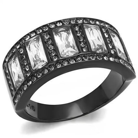 Luxe Jewelry Designs Women's Black Ion Plated Stainless Steel Ring with CZ Stones - Size 8