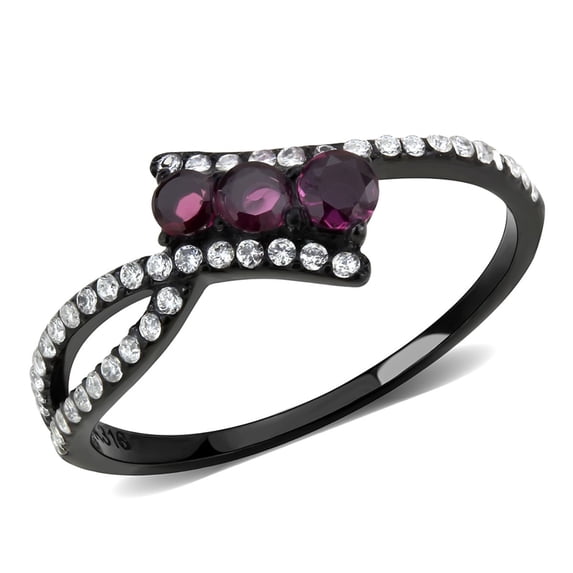 Luxe Jewelry Designs Women's Black Ion Plated Stainless Steel Ring with Cubic Zirconia Fuchsia -