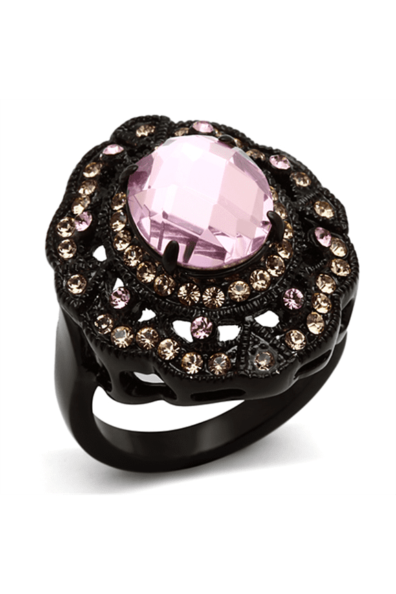 Luxe Jewelry Designs Women's Black Ion Plated Stainless Steel Ring with Top Grade Crystal Light Rose