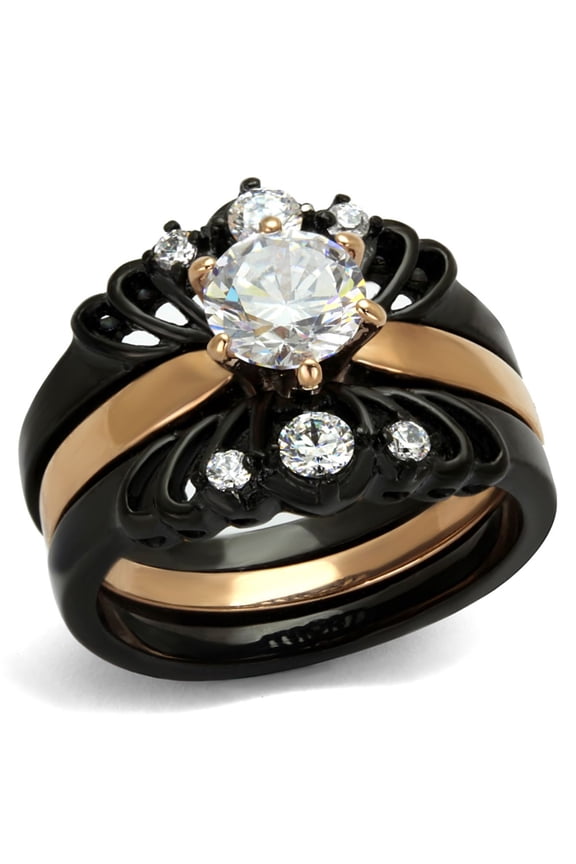 Luxe Jewelry Designs Women's Black Stainless Steel Ring with Amethyst Crystals - Size 5