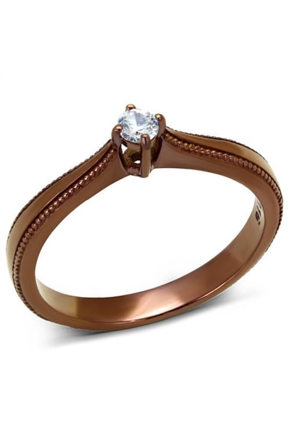 Luxe Jewelry Designs Women's Brown Stainless Steel Engagement Ring With a Mini Cubic Zirconia - Size