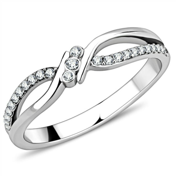 Luxe Jewelry Designs Women's Bypass Stainless Steel Ring with Cubic Zirconia - Size 6 (Pack of 2)