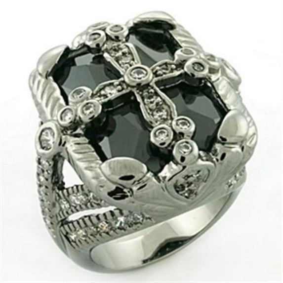 Luxe Jewelry Designs Women's Cross Design Ring with Jet Black Cubic Zirconia - Size 8