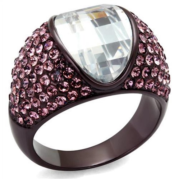 Luxe Jewelry Designs Women's Dark Brown Stainless Steel Engagement Ring with 13.9 mm AAA Grade CZ in