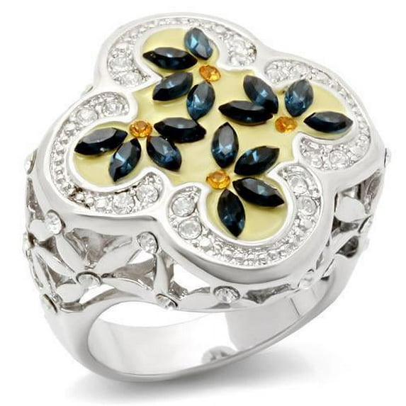 Luxe Jewelry Designs Women's Flower Shape Ring with Multi Color Crystals - Size 6