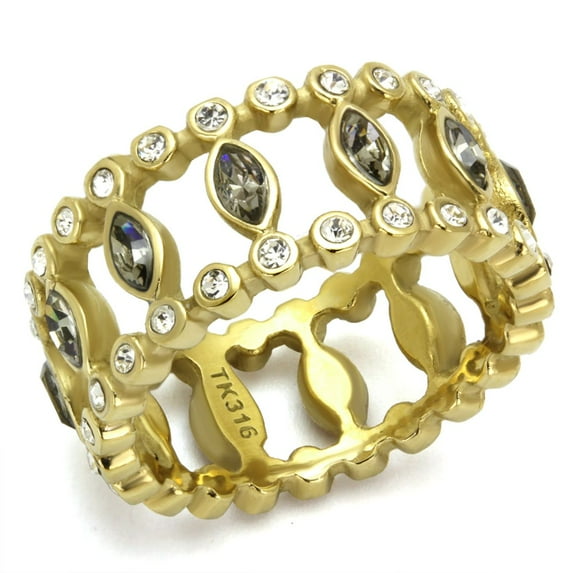 Luxe Jewelry Designs Women's Gold IP Stainless Steel Bezel Ring with Black Diamond Crystals, Size 7