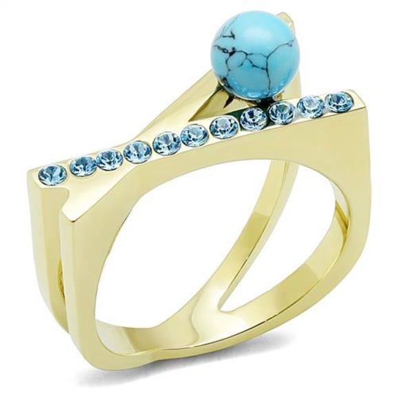Luxe Jewelry Designs Women's Gold IP Stainless Steel Boho Ring with Synthetic Turquoise Stone - Size