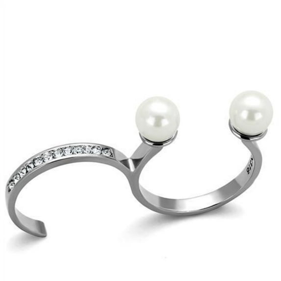 Luxe Jewelry Designs Women's Gold IP Stainless Steel Cuff Ring with White Synthetic Pearls - Size 10