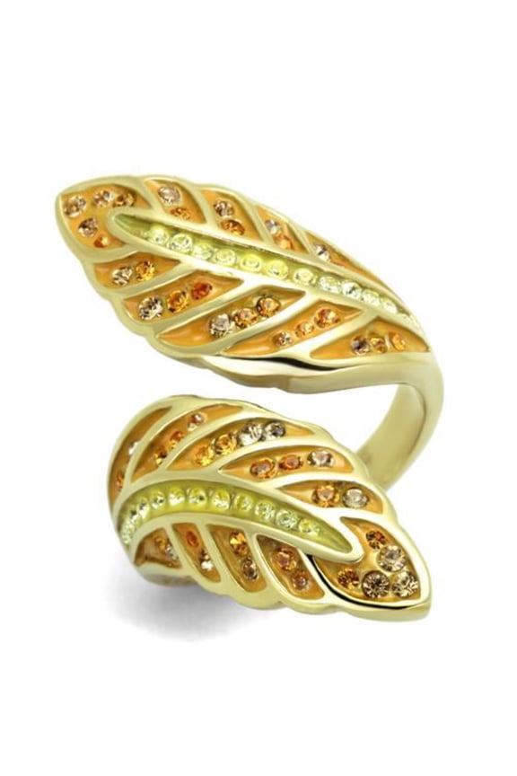 Luxe Jewelry Designs Women's Gold IP Stainless Steel Cuff Style Ring with Multicolor Crystals - Size