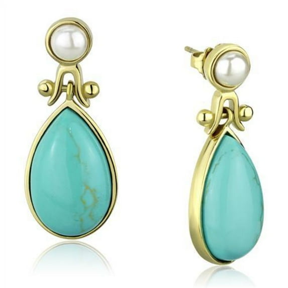 Luxe Jewelry Designs Women's Gold IP Stainless Steel Earrings with Synthetic Turquoise Stone