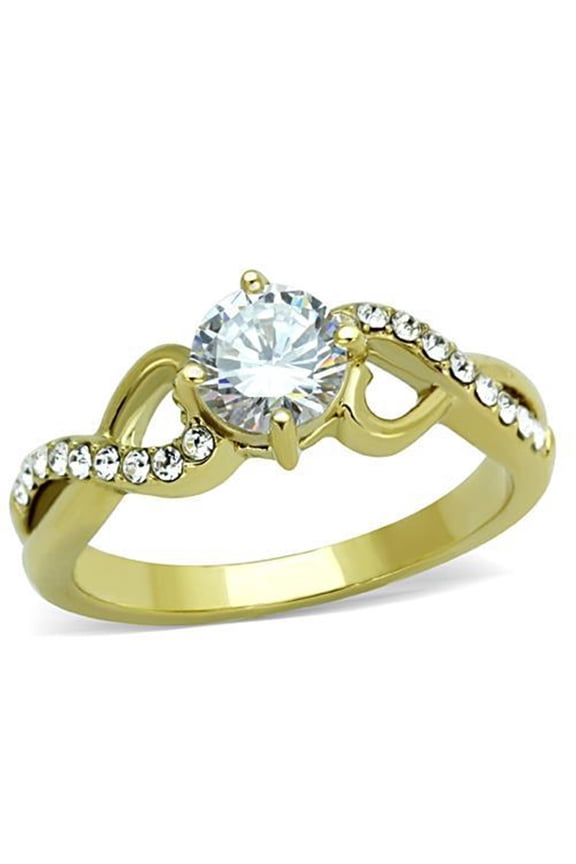 Luxe Jewelry Designs Women's Gold IP Stainless Steel Engagement Ring with AAA Grade Cubic Zirconia