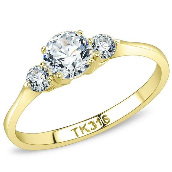 Luxe Jewelry Designs Women's Gold IP Stainless Steel Engagement Ring with CZ Stones - Size 8 (Pack
