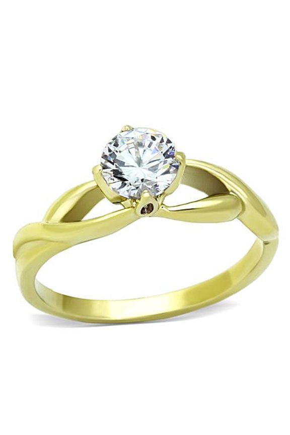 Luxe Jewelry Designs Women's Gold IP Stainless Steel Engagement Ring with Round Cubic Zirconia -