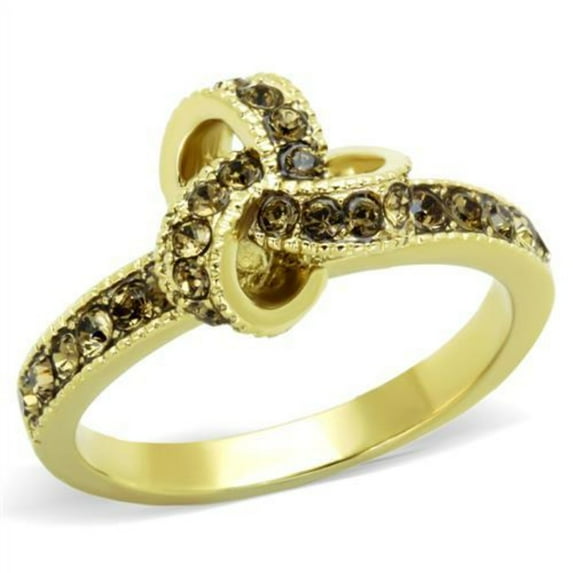 Luxe Jewelry Designs Women's Gold IP Stainless Steel Straight Ring with Smoked Quartz Crystals -