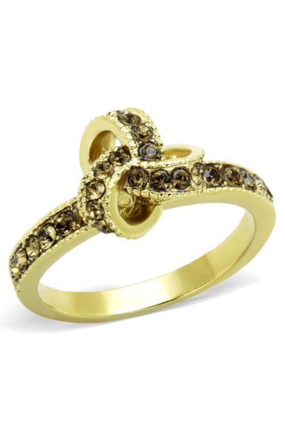 Luxe Jewelry Designs Women's Gold IP Stainless Steel Straight Ring with Smoked Quartz Crystals -